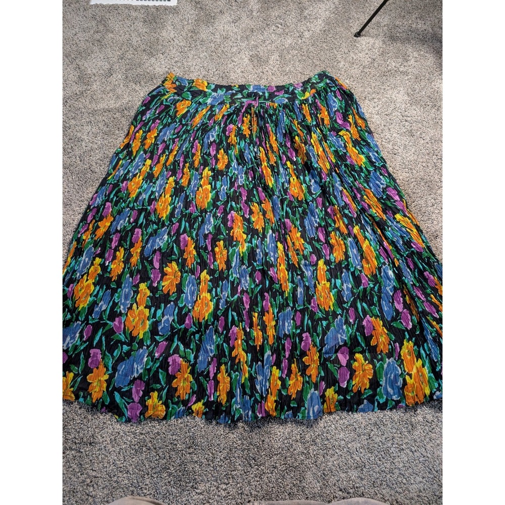 Le Mieux Vintage Floral Broomstick Skirt Cotton Crinkle Midi NWT‎